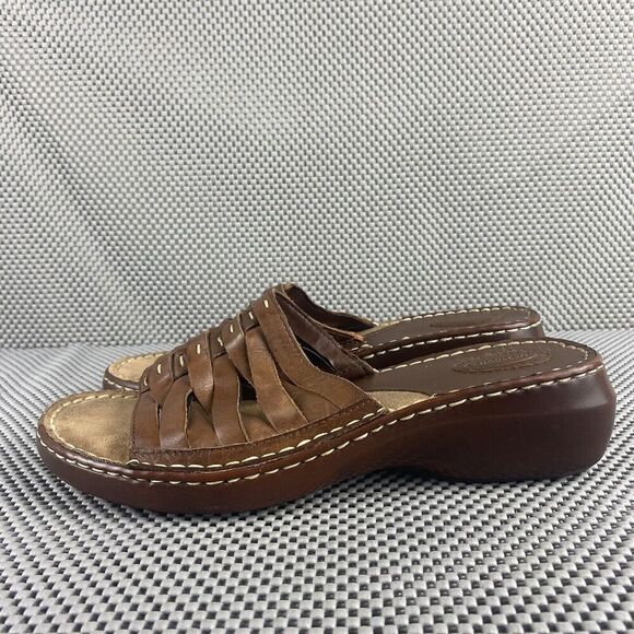 Dr Scholls Wedge Sandals Women shoes 9 Brown Leather Open Toe Comfort Shoes - Picture 2 of 11